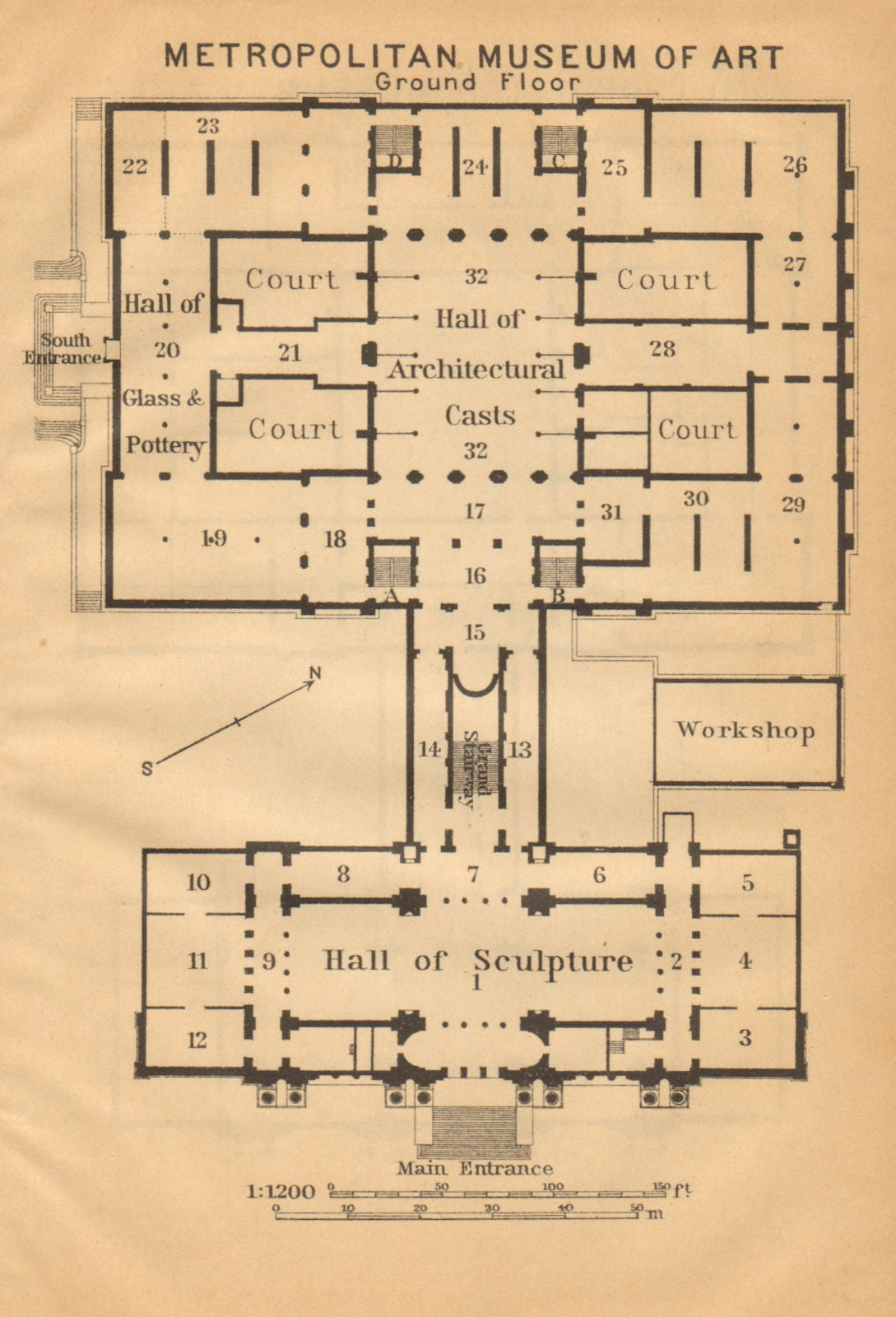 METROPOLITAN MUSEUM OF ART GROUND FLOOR. New York. BAEDEKER 1904 old map